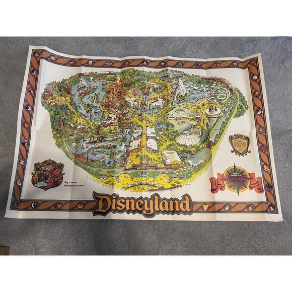 Vintage 1979 Walt Disney World Disneyland Park Illustrated Map Poster 43 x 29